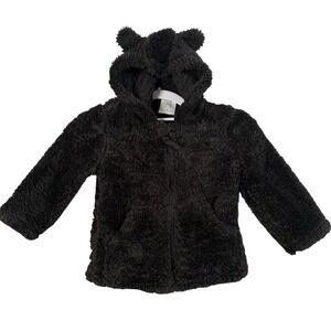 NWT Falls Creek Kids 2T Cozy Jacket Black Bear Ear Hooded Fleece Teddy Sherpa